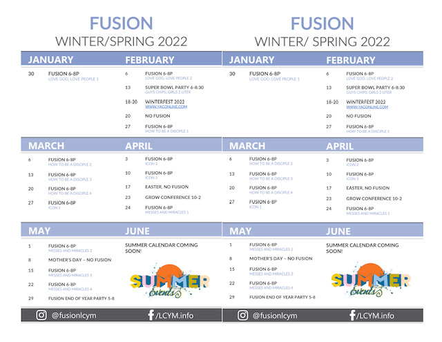 Fusion Winter Spring 2022 Calendar